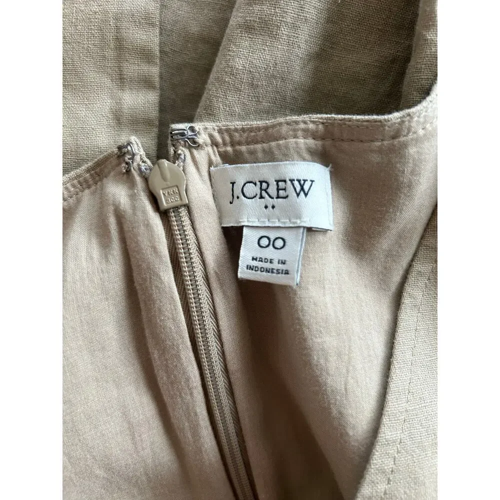 J.Crew Cropped Wide-Leg Jumpsuit Linen-Cotton Blend Belted Utility Style size 00